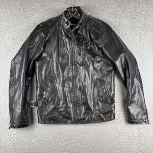 Calvin Klein Jacket Mens Small Black Faux Leather Full Zip (Defects)